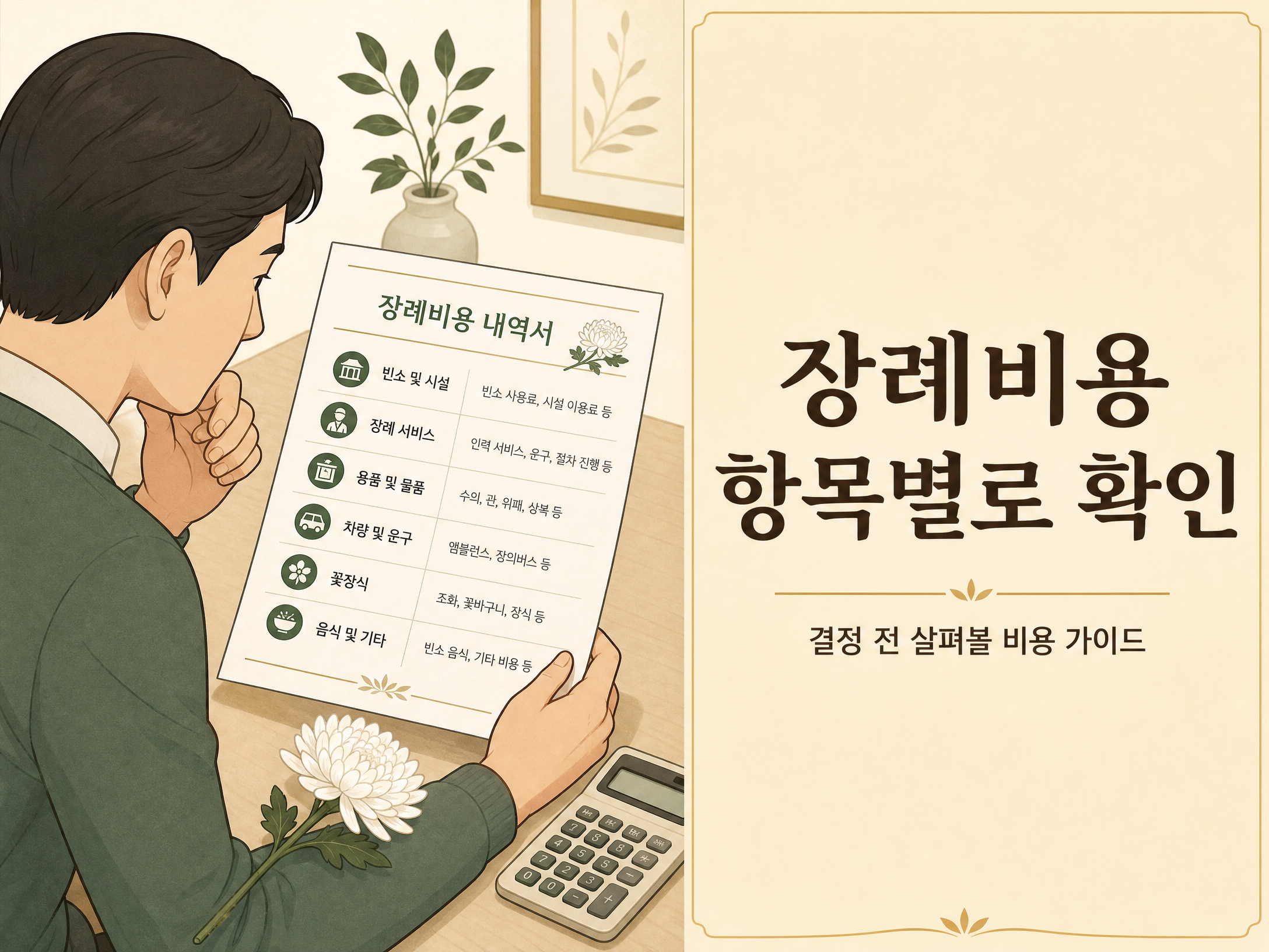 장례비용은 어떤 항목을 확인해야 할까요? 정보형 일러스트 안내
